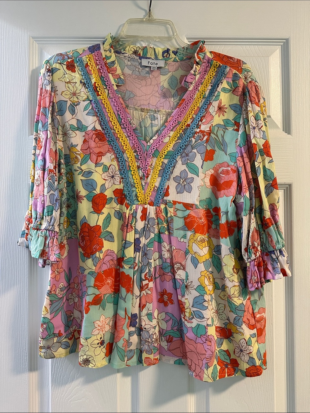 Fate Floral Tunic Top in Mint, Coral, Yellow & Lavender